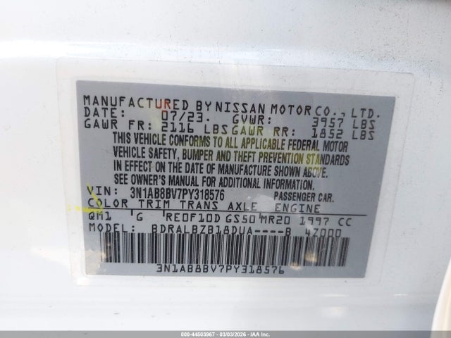 Nissan Sentra S Xtronic Cvt 2023 3N1AB8BV7PY318576 Image 9