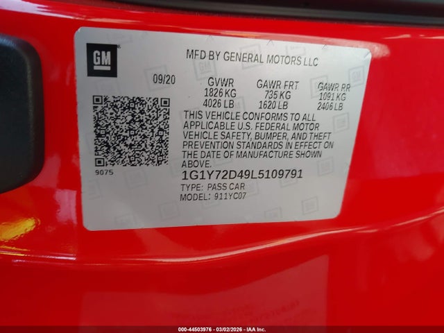 2020 CHEVROLET CORVETTE STINGRAY 1G1Y72D49L5109791 Photo 8