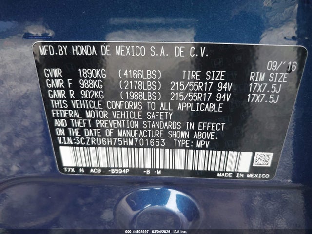 Honda Hr-v Ex-l 2017 3CZRU6H75HM701653 Image 9