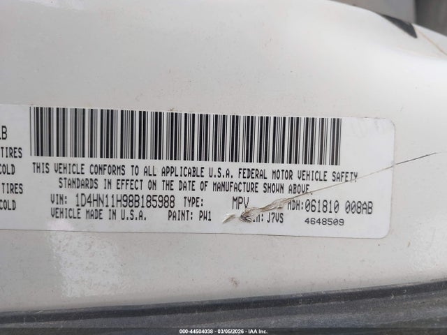 44504038 :رقم المزاد ، 1D4HN11H98B185988 vin ، 2008 Dodge Grand Caravan Cv مزاد بيع