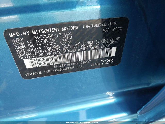 2022 MITSUBISHI MIRAGE ML32AUHJ8NH008207 Photo 8