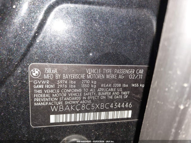 Продажа на аукционе авто 2011 Bmw 750li Xdrive, vin: WBAKC8C5XBC434446, номер лота: 44504090