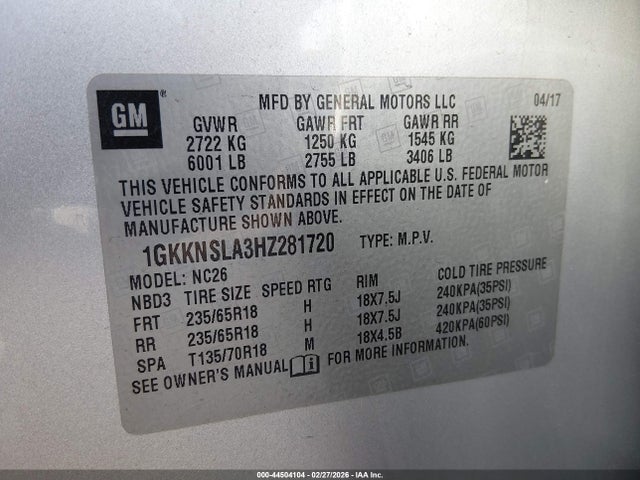 1GKKNSLA3HZ281720 GMC Acadia Sle-2