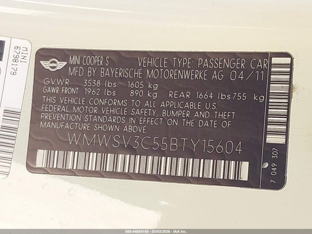 2011 MINI COOPER S WMWSV3C55BTY15604 Photo 8