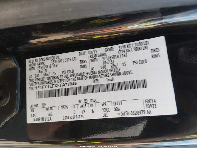 Ford F-150 Xlt 2015 1FTFX1EFXFFA77845 Image 9