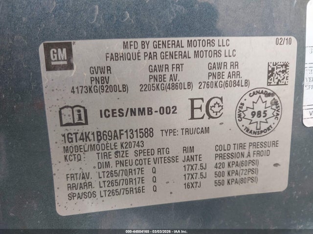 Aukcja sprzedaży 2010 Gmc Sierra 2500hd Slt, vin: 1GT4K1B69AF131588, numer aukcji: 44504165