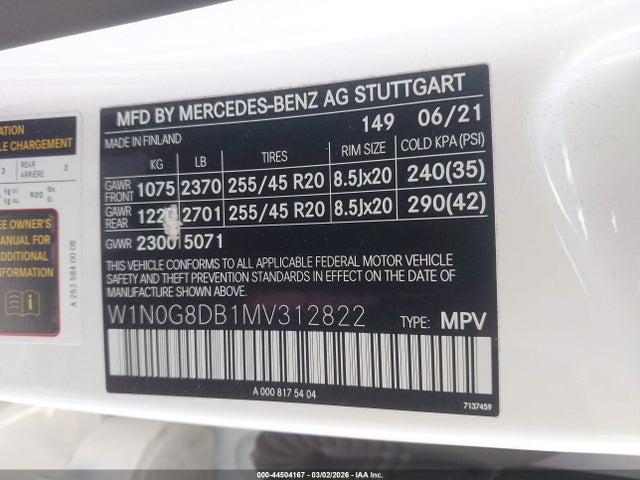 W1N0G8DB1MV312822 Mercedes-Benz Glc 300 Suv