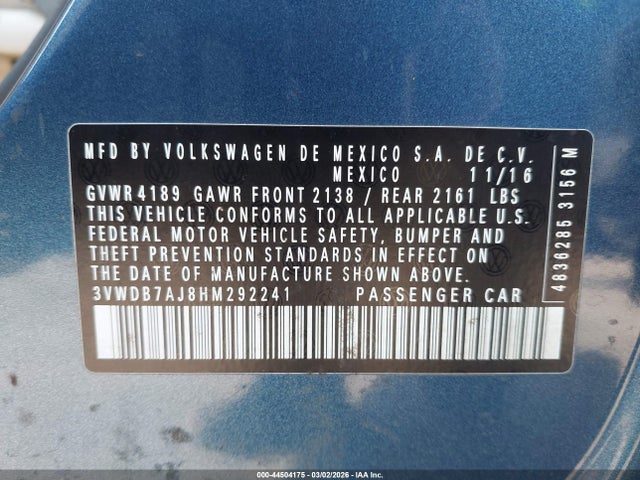 2017 VOLKSWAGEN JETTA 3VWDB7AJ8HM292241 Photo 8