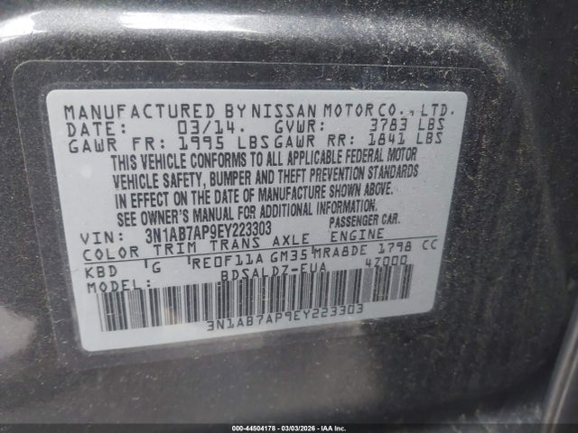 3N1AB7AP9EY223303 Nissan SENTRA SV