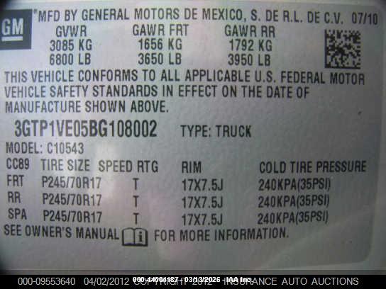 Продажа на аукционе авто 2011 Gmc Sierra 1500 Sle, vin: 3GTP1VE05BG108002, номер лота: 44504187