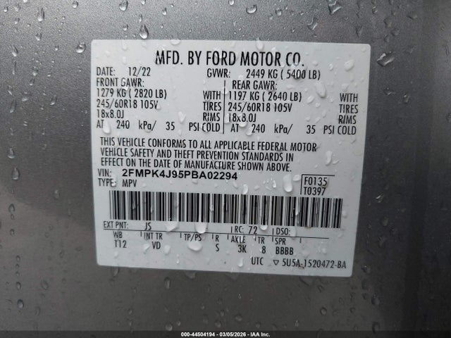 Aukcja sprzedaży 2023 Ford Edge Sel, vin: 2FMPK4J95PBA02294, numer aukcji: 44504194