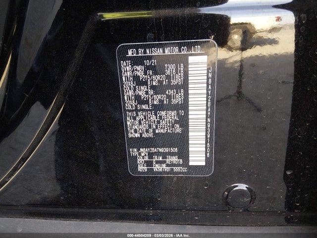 Продаж на аукціоні авто 2022 Nissan Armada Sl 2wd, vin: JN8AY2BA7N9391508, номер лоту: 44504209