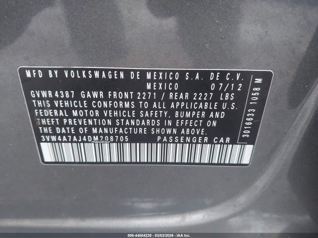 Продажа на аукционе авто 2013 Volkswagen Jetta Gli Autobahn, vin: 3VW4A7AJ4DM208705, номер лота: 44504220