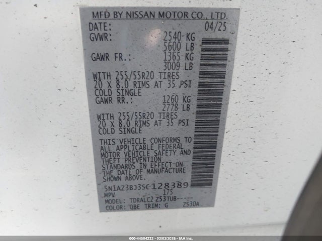 Nissan MURANO SV 2025 5N1AZ3BJ3SC128389 Image 9