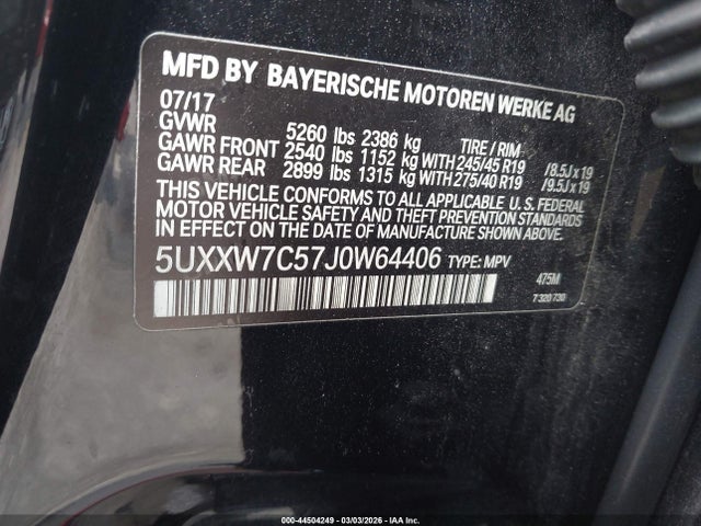 Aukcja sprzedaży 2018 Bmw X4 M40i, vin: 5UXXW7C57J0W64406, numer aukcji: 44504249