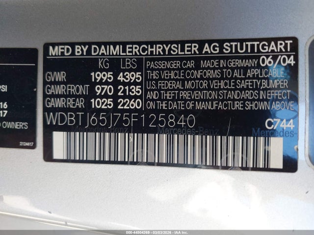 Продаж на аукціоні авто 2005 Mercedes-benz Clk 320, vin: WDBTJ65J75F125840, номер лоту: 44504269