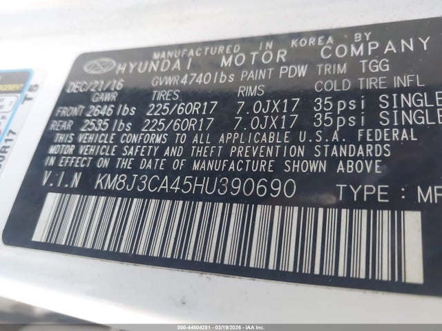 2017 HYUNDAI TUCSON KM8J3CA45HU390690 Photo 8