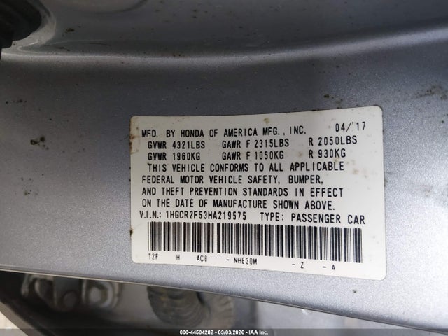 1HGCR2F53HA219575 Honda Accord Sport