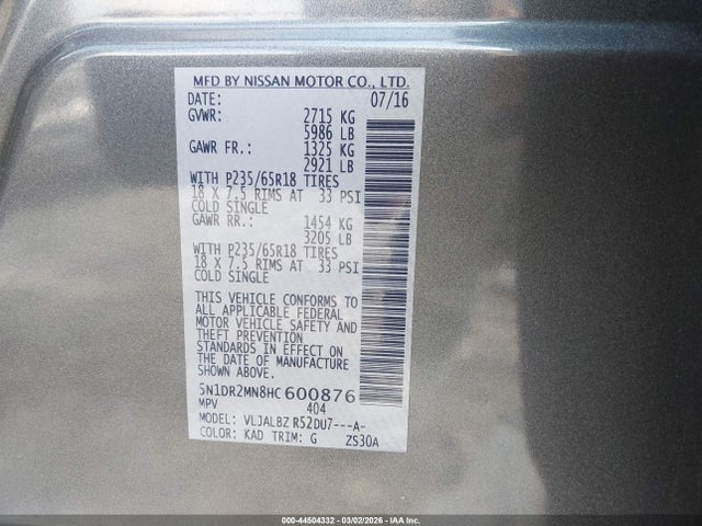 Nissan Pathfinder S 2017 5N1DR2MN8HC600876 Image 9