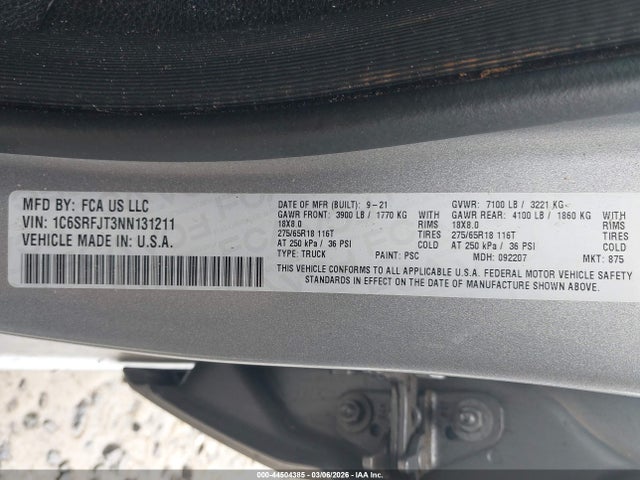 Продаж на аукціоні авто 2022 Ram 1500, vin: 1C6SRFJT3NN131211, номер лоту: 44504385