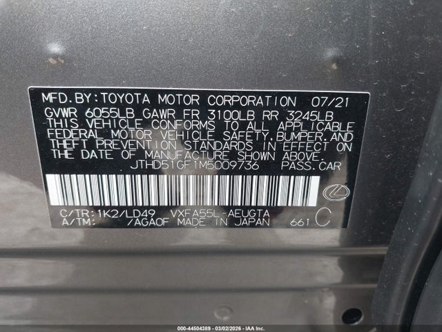Продажа на аукционе авто 2021 Lexus Ls 500, vin: JTHD51GF1M5009736, номер лота: 44504389