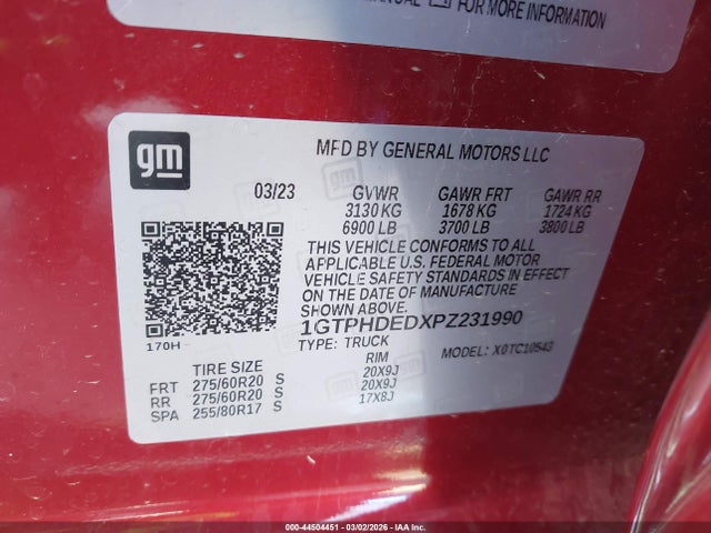 2023 Gmc Sierra 1500 მანქანა იყიდება აუქციონზე, vin: 1GTPHDEDXPZ231990, აუქციონის ნომერი: 44504451