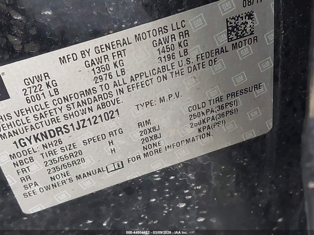 44504452 :رقم المزاد ، 1GYKNDRS1JZ121021 vin ، 2018 Cadillac Xt5 Luxury مزاد بيع