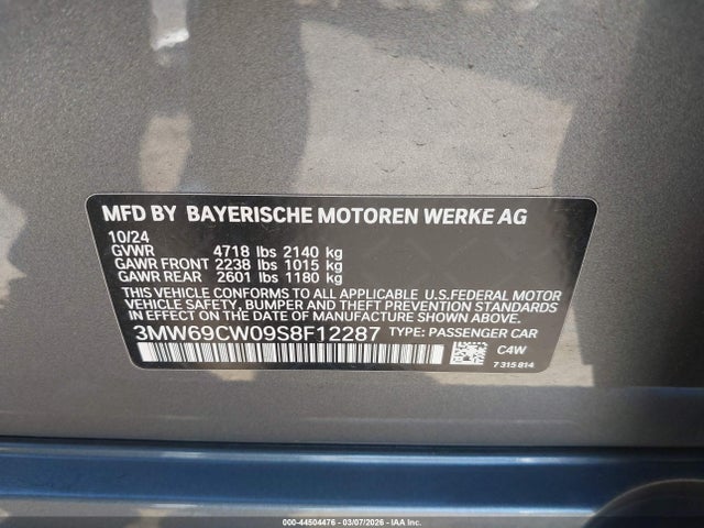 Продаж на аукціоні авто 2025 Bmw 330i, vin: 3MW69CW09S8F12287, номер лоту: 44504476