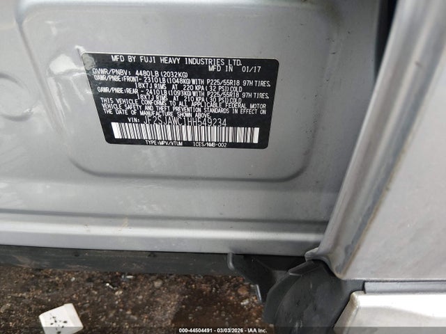 2017 Subaru Forester 2.5i Touring მანქანა იყიდება აუქციონზე, vin: JF2SJAWC1HH549234, აუქციონის ნომერი: 44504491