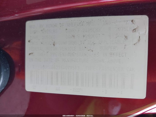 Aukcja sprzedaży 2005 Acura Tl, vin: 19UUA66215A071513, numer aukcji: 44504551