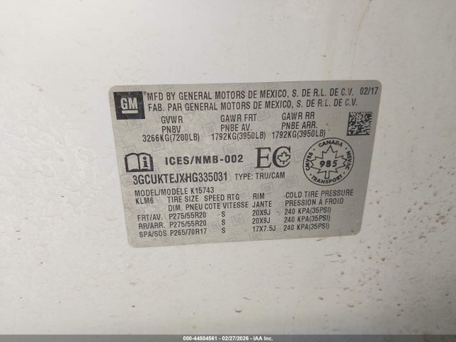 3GCUKTEJXHG335031 Chevrolet Silverado 1500 High Country