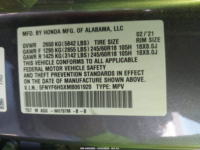 Honda Pilot Awd Ex-l 2021 5FNYF6H5XMB061920 Image 9