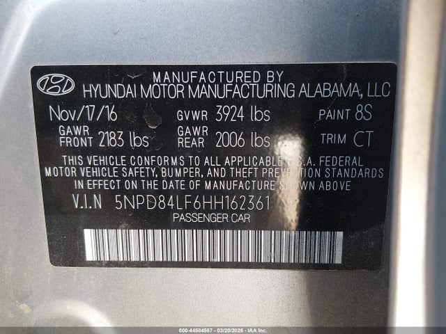 Продаж на аукціоні авто 2017 Hyundai Elantra Value Edition, vin: 5NPD84LF6HH162361, номер лоту: 44504567