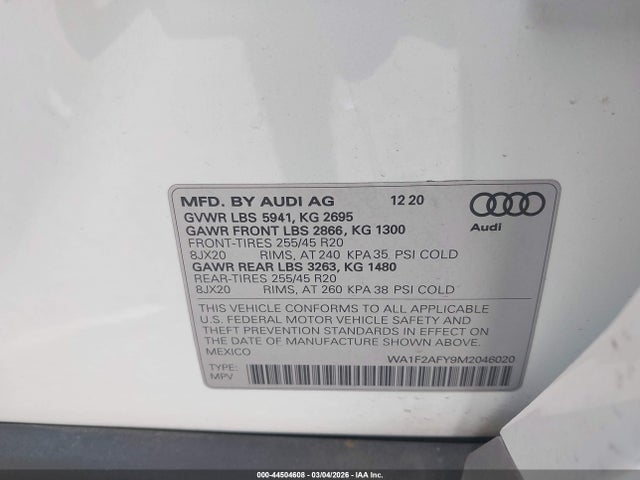 WA1F2AFY9M2046020 Audi Q5 Prestige 55 Tfsi E Quattro S Tronic