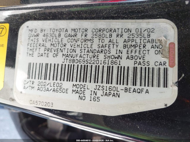 2002 Lexus Gs 300 მანქანა იყიდება აუქციონზე, vin: JT8BD69S220161861, აუქციონის ნომერი: 44504610