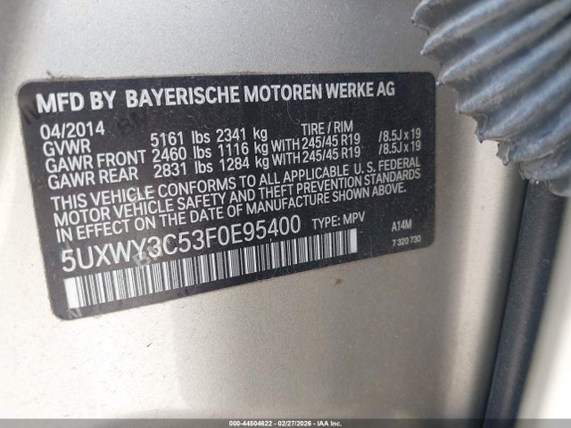 BMW X3 Xdrive28d 2015 5UXWY3C53F0E95400 Image 9