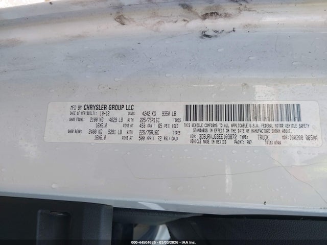 44504625 :رقم المزاد ، 3C6URVJG3EE103872 vin ، 2014 Ram Promaster 3500 High Roof مزاد بيع