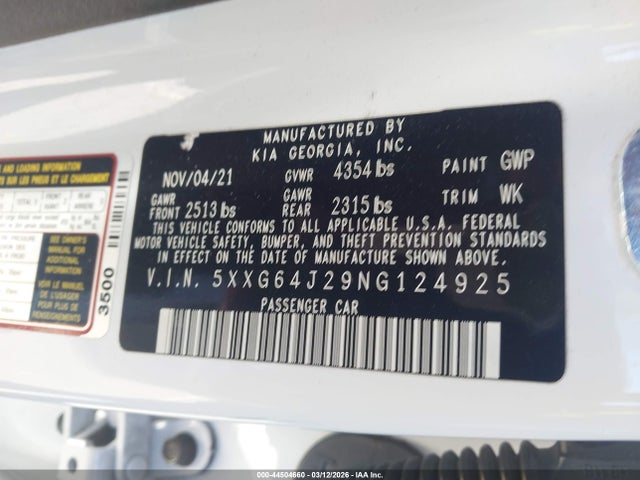 5XXG64J29NG124925 KIA K5 Gt-line