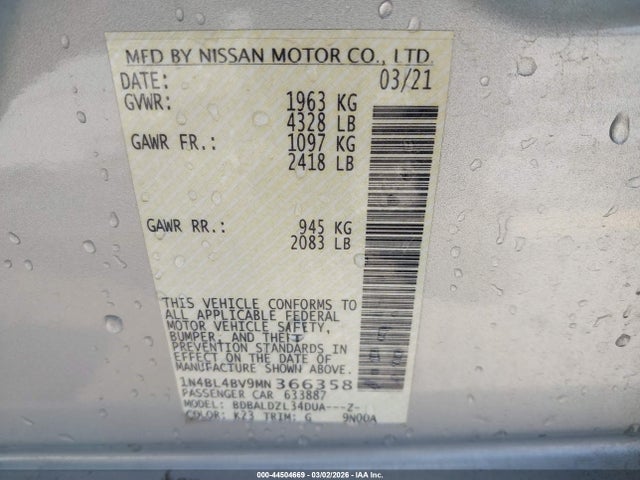 1N4BL4BV9MN366358 Nissan Altima S Fwd