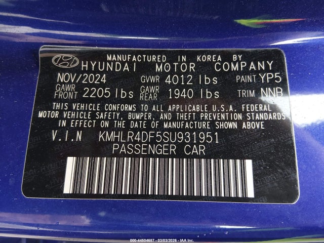 2025 Hyundai Elantra N Line მანქანა იყიდება აუქციონზე, vin: KMHLR4DF5SU931951, აუქციონის ნომერი: 44504687