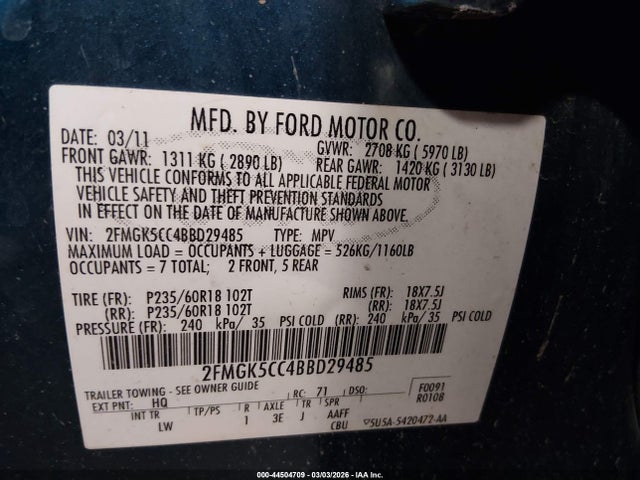 2011 FORD FLEX 2FMGK5CC4BBD29485 Photo 8