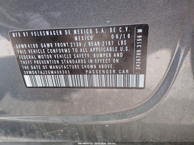 3VWD67AJ2GM406303 Volkswagen Jetta 1.4t Se