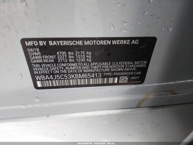 Auction sale of the 2019 Bmw 440i Gran Coupe, vin: WBA4J5C53KBM65413, lot number: 44504739