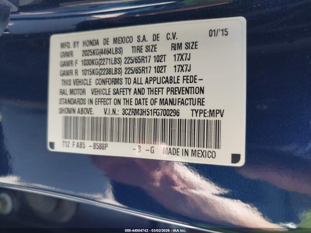 Honda CR-V EX 2015 3CZRM3H51FG700296 Image 9