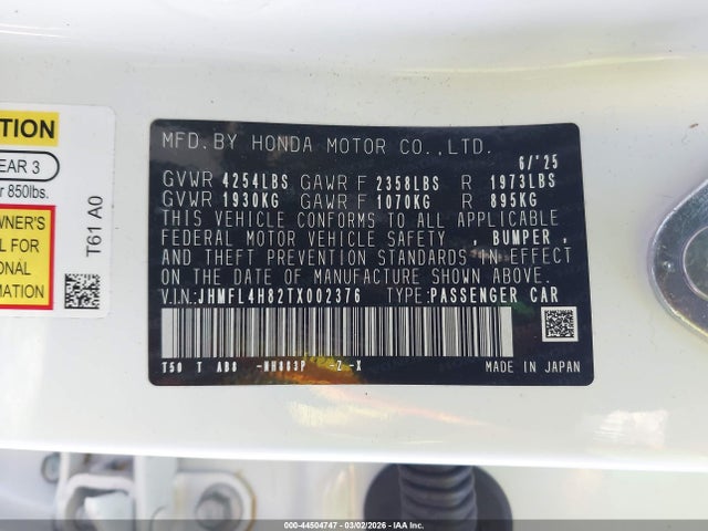 JHMFL4H82TX002376 Honda Civic Hybrid Sport