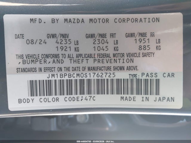 Aukcja sprzedaży 2025 Mazda Mazda3 2.5 S Carbon Edition, vin: JM1BPBCM0S1762725, numer aukcji: 44504780