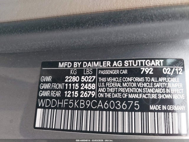 Продаж на аукціоні авто 2012 Mercedes-benz E 350, vin: WDDHF5KB9CA603675, номер лоту: 44504814