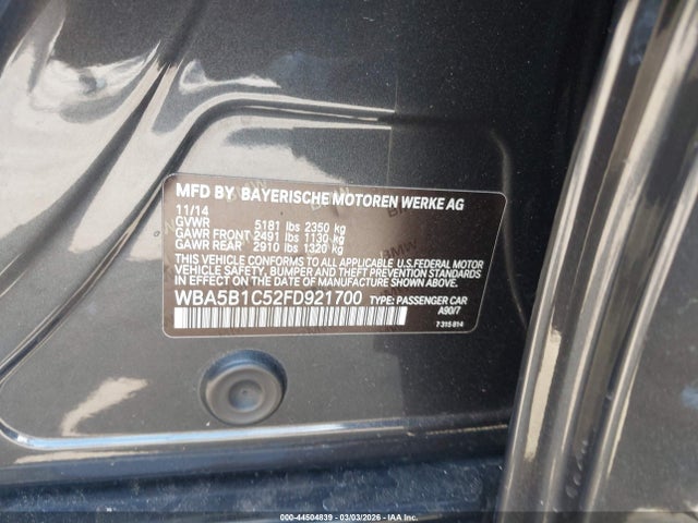 44504839 :رقم المزاد ، WBA5B1C52FD921700 vin ، 2015 Bmw 535i مزاد بيع