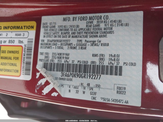 Ford Fusion Titanium 2016 3FA6P0K90GR192277 Image 9