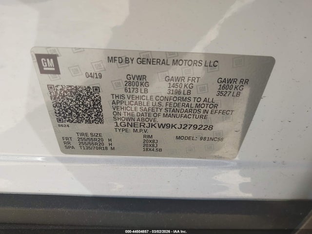 1GNERJKW9KJ279228 Chevrolet Traverse Rs
